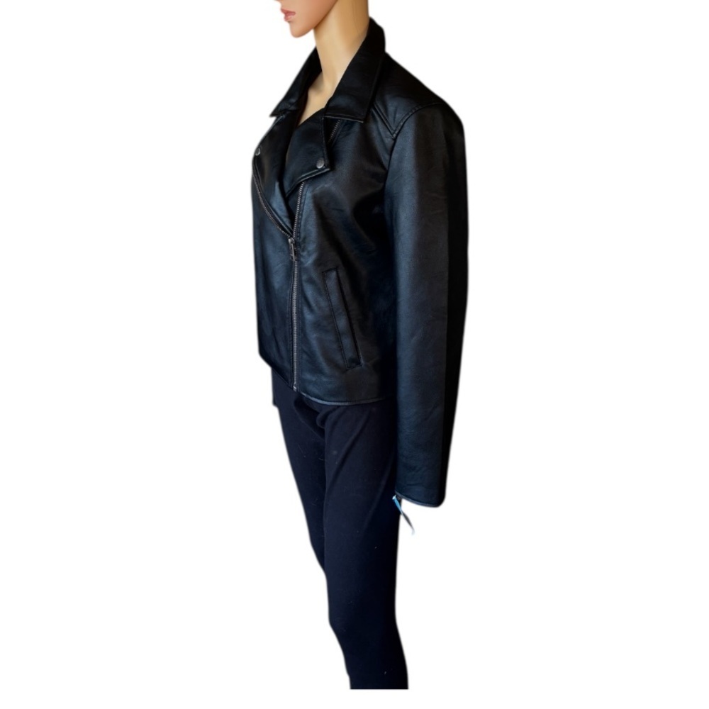 🔥🔥🔥LEVI STRAUSS Women’s Black Faux Leather Fully Lined Moto Jacket Grunge Punk - Picture 3 of 15